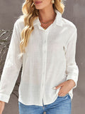 Woochic blouse unicolore v-cou manches longues femme élégant mode blanche