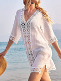 Woochic Blouse Cover Up Lace Loose Elbow Sleeve Women Casual