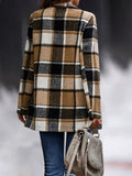 Woochic courte manteau en laine carreaux avec poches femme surchemise casual