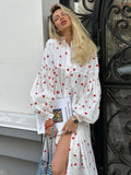 Woochic Heart Print Long Sleeve Dress with Mid-High Neck