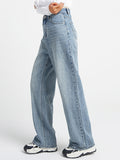 Woochic jeans droit larges jambes évasé avec poches taille haute femme décontracté