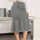 Woochic jupe grande taille à pois carreaux taille haute   