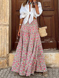 Woochic long skirt with floral print, high waist, bohemian woman