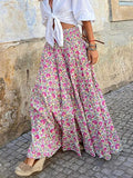 Woochic jupe longue imprimé à fleurie taille haute femme bohème