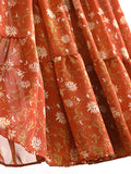 Woochic jupe longue mousseline imprimé à fleurie à volantée femme mode nacarat