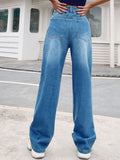 Woochic longue jeans déchiré troué taille haute ample mode femme pantalons