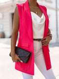 Woochic mi-longue blazer avec poches boutons col revers sans manches femme style boyfriend