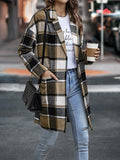 Woochic mi-longue manteau en laine carreaux avec poches femme surchemise casual