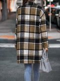 Woochic mi-longue manteau en laine carreaux avec poches femme surchemise casual