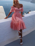 Woochic mi-longue robe avec évider dos nu col bateau élégant cocktail