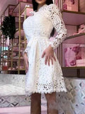 Woochic mi-longue robe broderie anglaise ceinture boutonnage élégant bal de promo blanche chemisier robe
