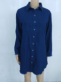 Woochic midi longue blouse robe en jean boutonnage avec poches col revers femme mode boyfriend