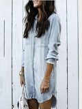 Woochic midi longue blouse robe en jean boutonnage avec poches col revers femme mode boyfriend