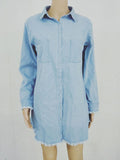 Woochic midi longue blouse robe en jean boutonnage avec poches col revers femme mode boyfriend