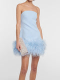 Woochic mini-robe moulante bustier plume mode cocktail