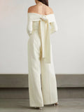 Woochic Pants Jumpsuit Boat Neck Top High Waist Wide Leg Trousers