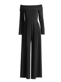 Woochic Pants Jumpsuit Boat Neck Top High Waist Wide Leg Trousers