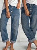 Woochic pantalons longue en jeans boutons décontracté ample vintage femme
