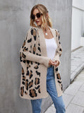 Woochic leopard print straight collar long sleeve cardigan sweater