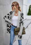 Woochic leopard print straight collar long sleeve cardigan sweater