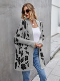 Woochic leopard print straight collar long sleeve cardigan sweater