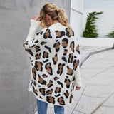 Woochic leopard print straight collar long sleeve cardigan sweater