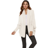 Woochic sweater cardigan straight collar batwing sleeves crochet cutouts