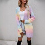 Woochic knitted rainbow tie-dye stand-up cardigan sweater