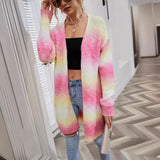 Woochic pull cardigan col droit tie-dye arc-en-ciel tricoté