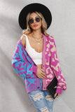 Woochic V-Neck Leopard Print Lantern Sleeve Cardigan Sweater