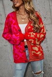 Woochic V-Neck Leopard Print Lantern Sleeve Cardigan Sweater