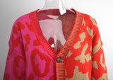 Woochic V-Neck Leopard Print Lantern Sleeve Cardigan Sweater