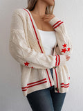 Woochic Loose Star Embroidered V-Neck Cardigan Sweater