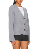 Woochic pull cardigan col en v décontracté à manches longues