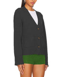 Woochic pull cardigan col en v décontracté à manches longues