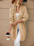 Woochic pull cardigan long tricoté col en v lâche avec poches