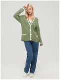 Woochic pull cardigan tricoté col en v manches longues avec poches