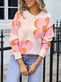 Woochic floral print crew neck long sleeve sweater