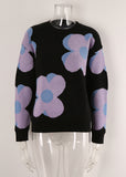 Woochic floral print crew neck long sleeve sweater