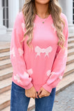 Woochic Round Neck Bow Print Long Sleeve Knitted Sweater