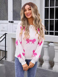 Woochic Round Neck Bow Print Long Sleeve Knitted Sweater