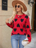 Woochic round neck knitted heart print sweater