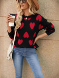 Woochic round neck knitted heart print sweater