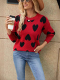 Woochic round neck knitted heart print sweater