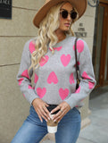 Woochic round neck knitted heart print sweater