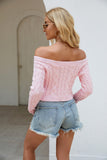 Woochic short boat neck long sleeve knitted crop top sweater