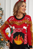 Woochic pull de Noël brodé flammes et chaussettes jacquard