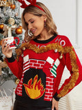 Woochic pull de Noël brodé flammes et chaussettes jacquard   