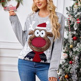 Woochic pull de Noël brodé tricoté motif renne   