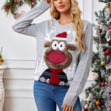 Woochic pull de Noël brodé tricoté motif renne   